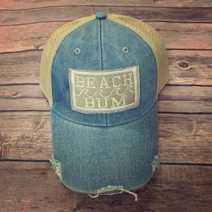 Distressed BEACH BUM embroidered patch hat